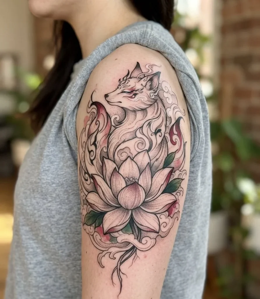 Kitsune and Lotus Flower