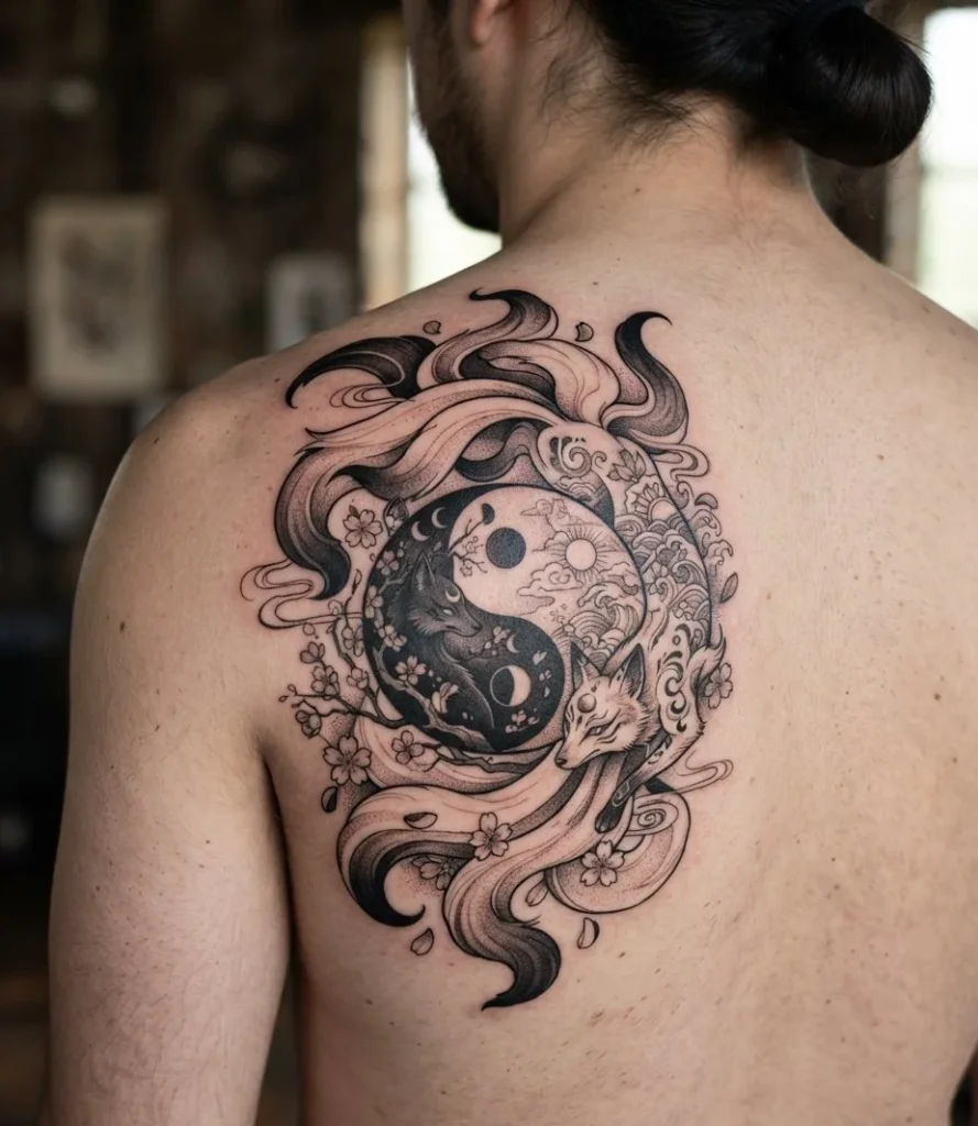 Kitsune with a Yin-Yang Symbol