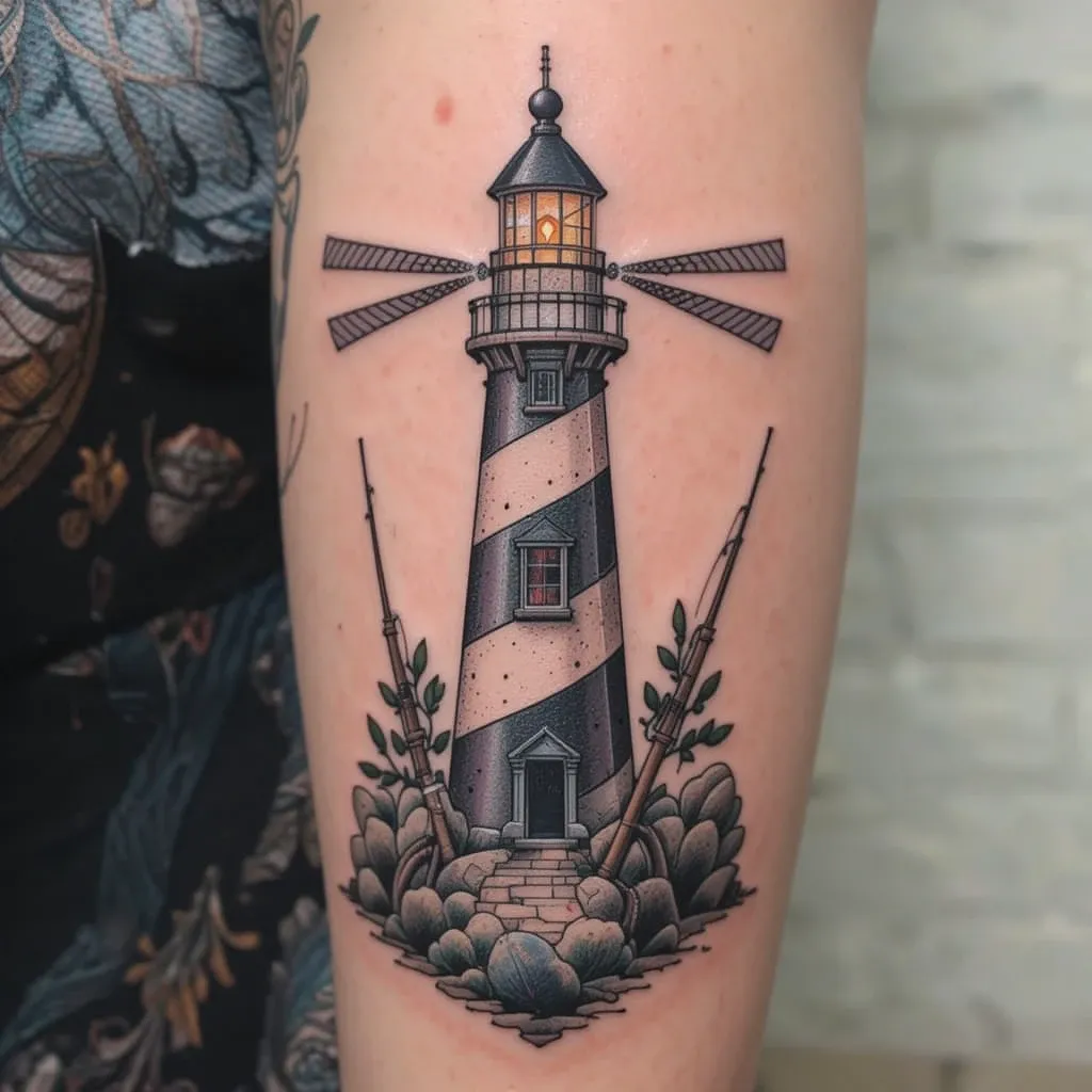 Lighthouse and Fisherman Design