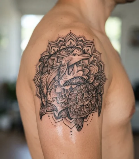 Mandala Dolphin & Turtle Tattoo