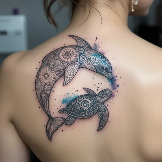 Mandala Dolphin & Turtle tattoo