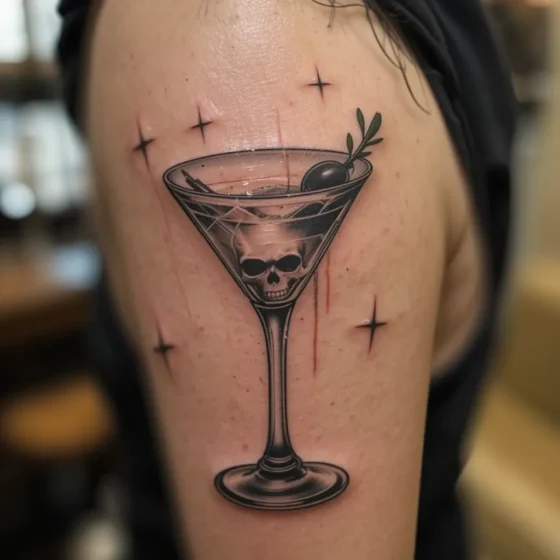 Martini Glass with a Skull Olive