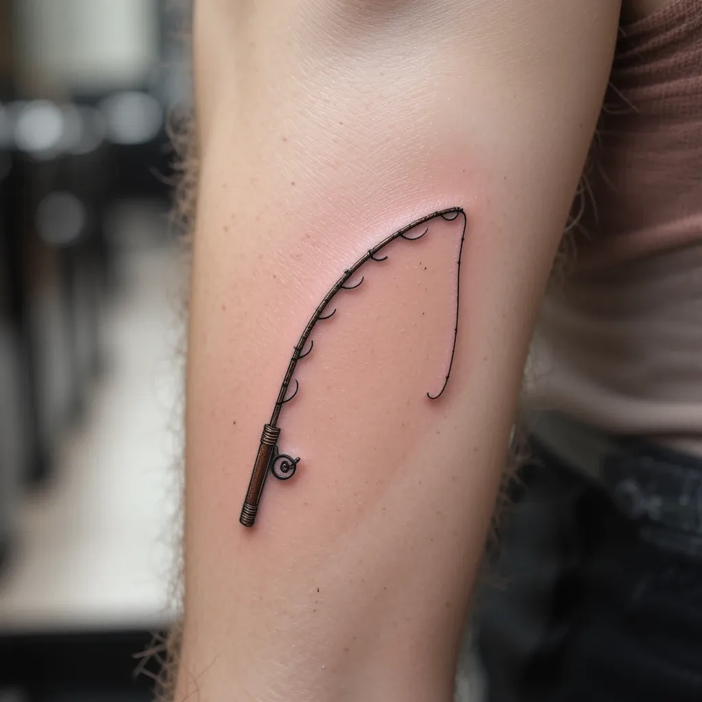 Minimalist Fishing Pole Tattoo
