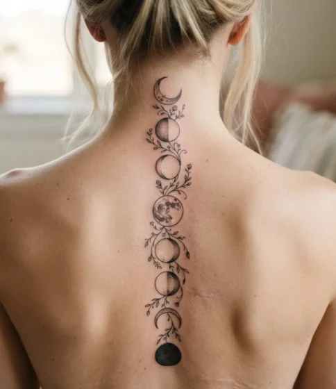 Moon Phases Connected by a Delicate Vine