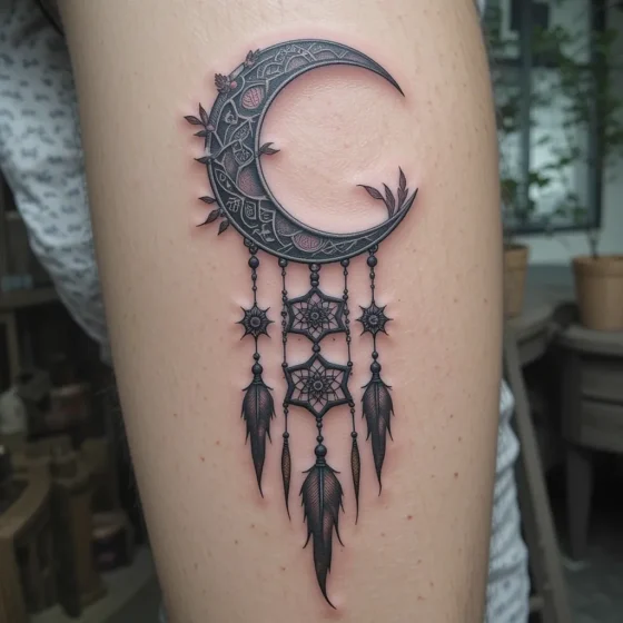 Moon and Dreamcatcher Tattoo