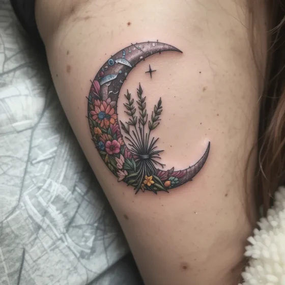 Moon and Herbal Bundle Tattoo