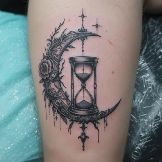 Moon and Hourglass Tattoo