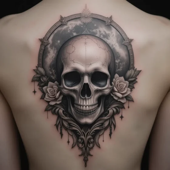 Moon and Skull Tattoo 