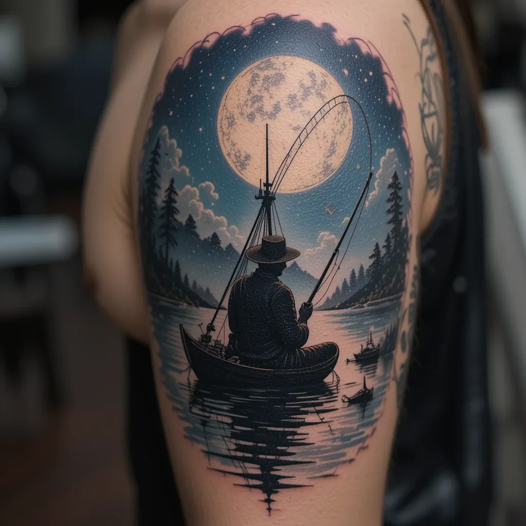 Moonlit Night Fishing Scene