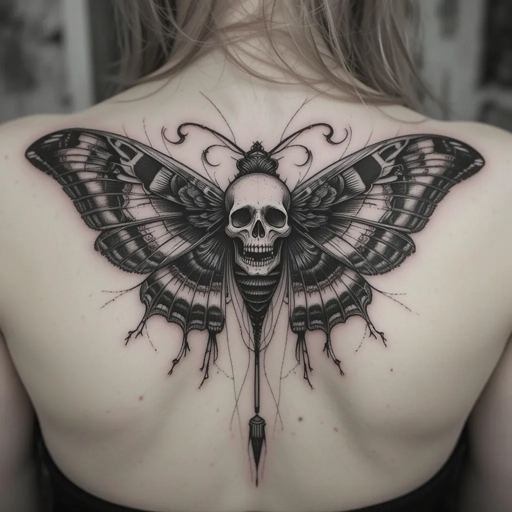 Moth and Skull Tattoo
