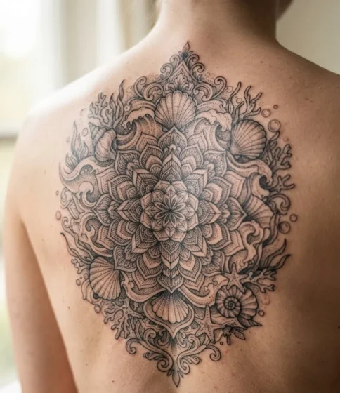 Ocean-Inspired Mandala Tattoo