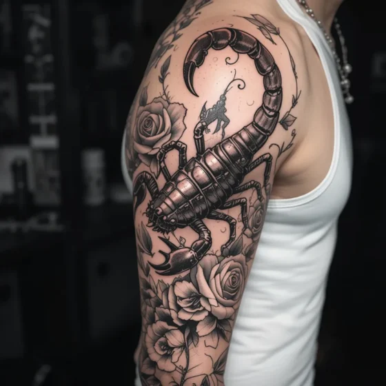 Bold Scorpion with Roses