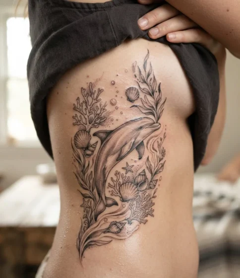 Sea Life Theme Dolphin Tattoo