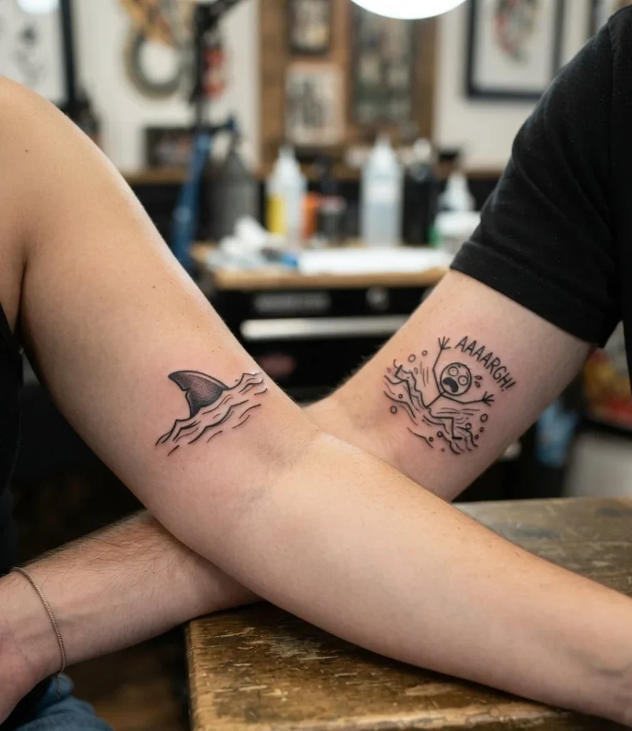 Shark Fin & Drowning Stick Figure
