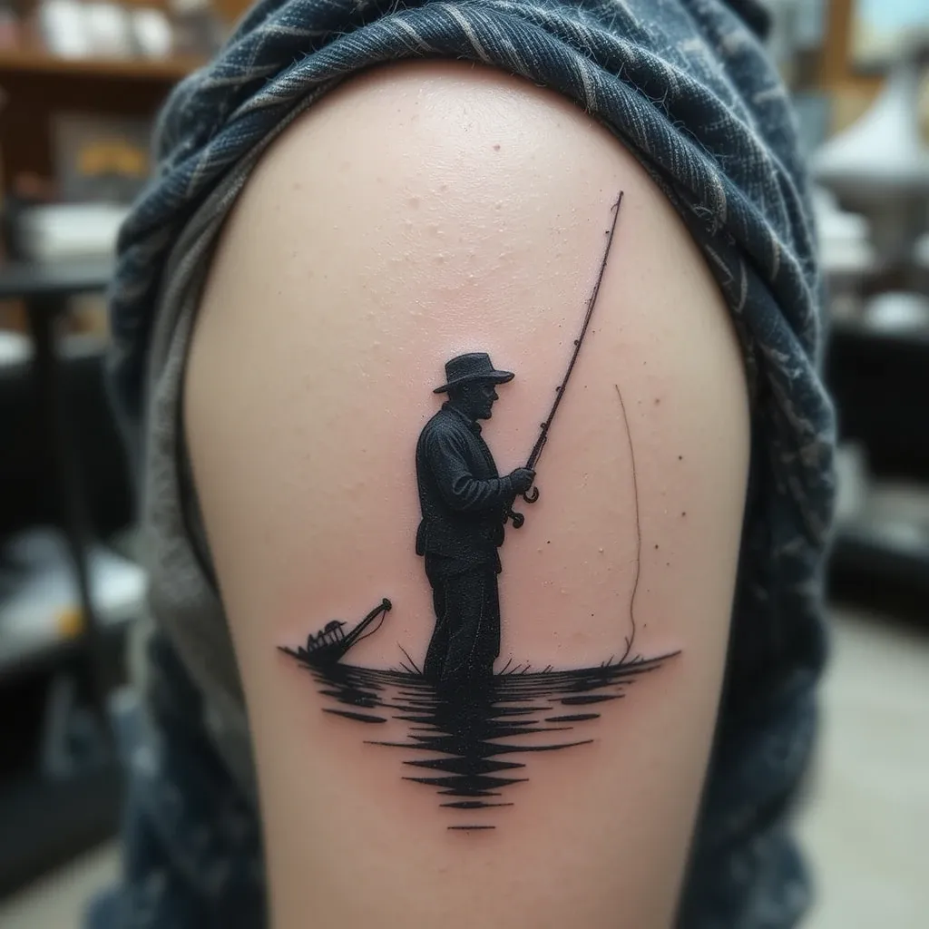 Silhouette of a Fisherman Casting a Line