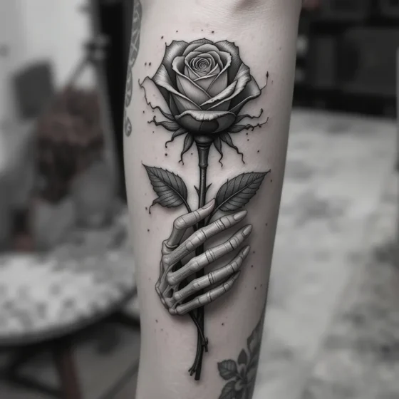 Skeleton Hand Holding a Rose