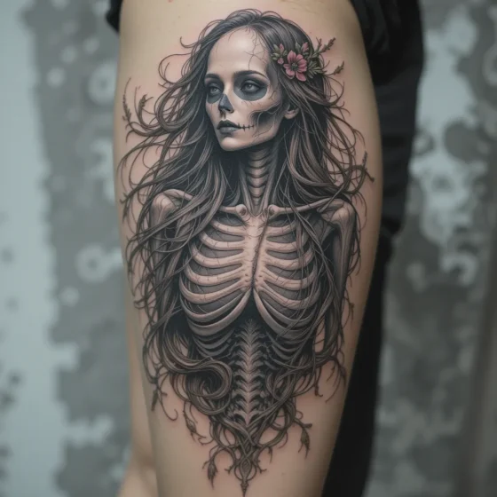 Skeleton Woman with Flowing Hair