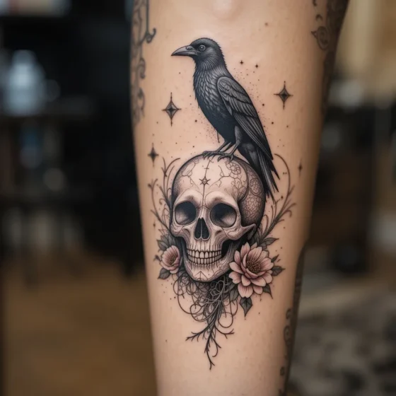 Skull and Raven Tattoo