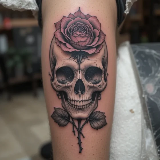 Skull with a Rose Growing Through It