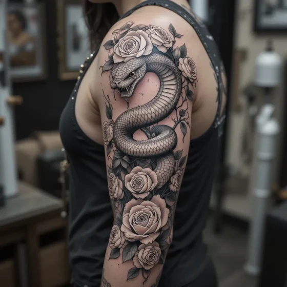 Snake Wrapped in Roses