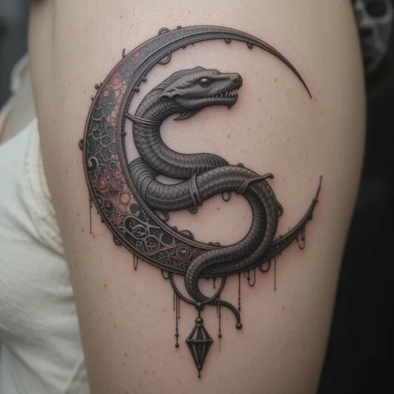 Snake and Crescent Moon Tattoo