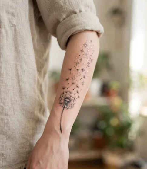 Starlit Dandelion Wish Tattoo