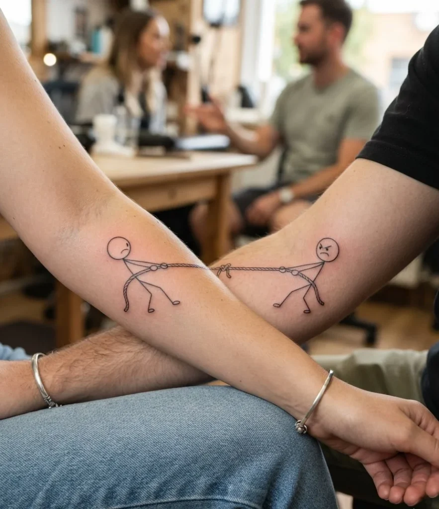 Stick Figures Tug-of-War Tattoo