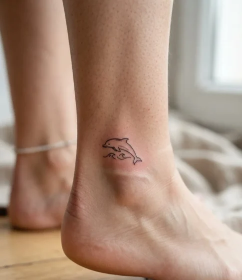 Tiny Dolphin Ankle Tattoo