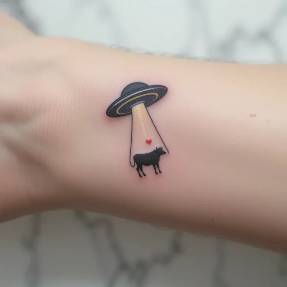 Tiny UFO Abduction Tattoo