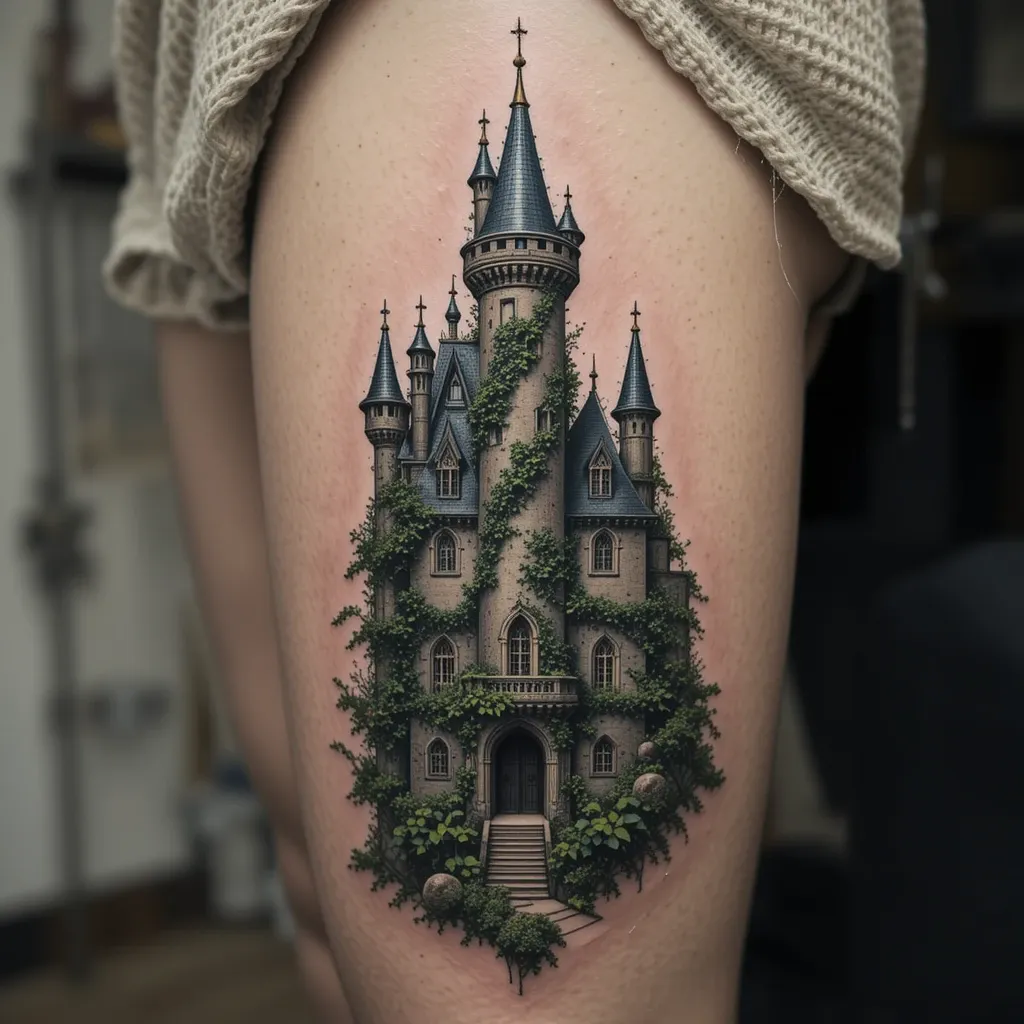 Towering Castle Wrapped in Ivy