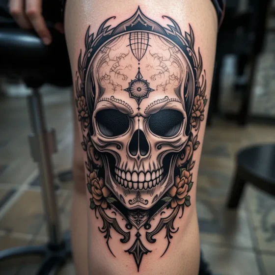 Traditional Skull Knee Tattoo