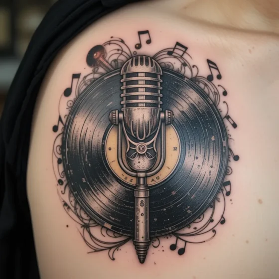 Vinyl Record and Music Notes