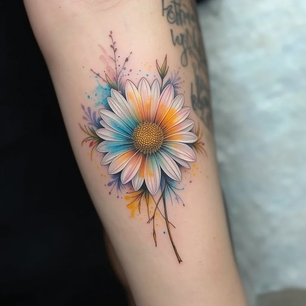 Watercolor Daisy Tattoo