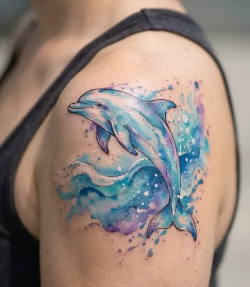 Watercolor Dolphin Tattoo