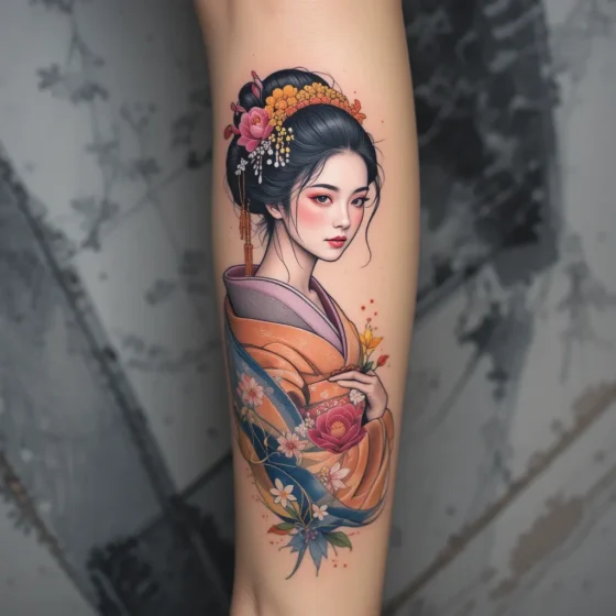Watercolor Geisha Tattoo