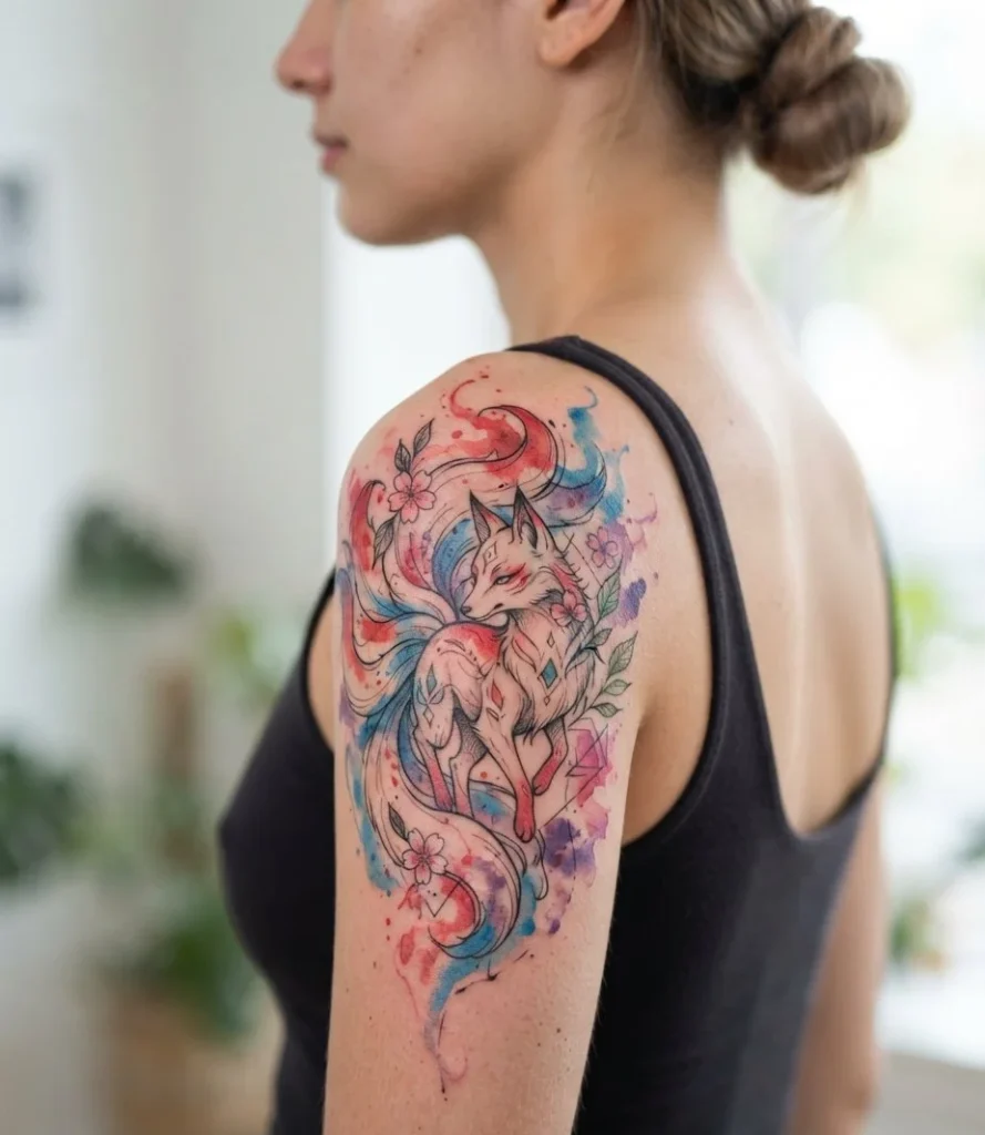 Watercolor Kitsune Tattoo