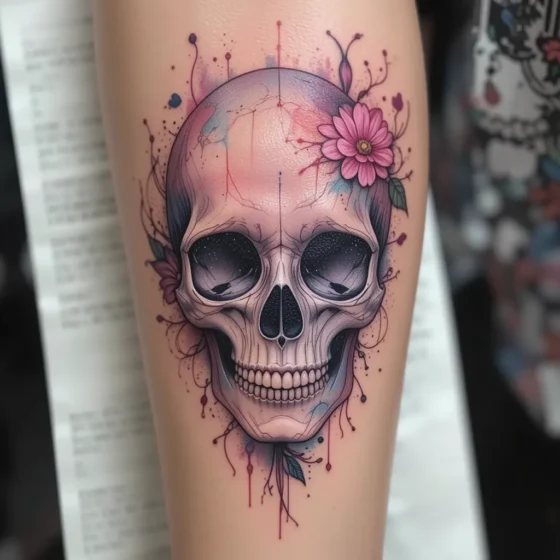 Watercolor Skull Tattoo