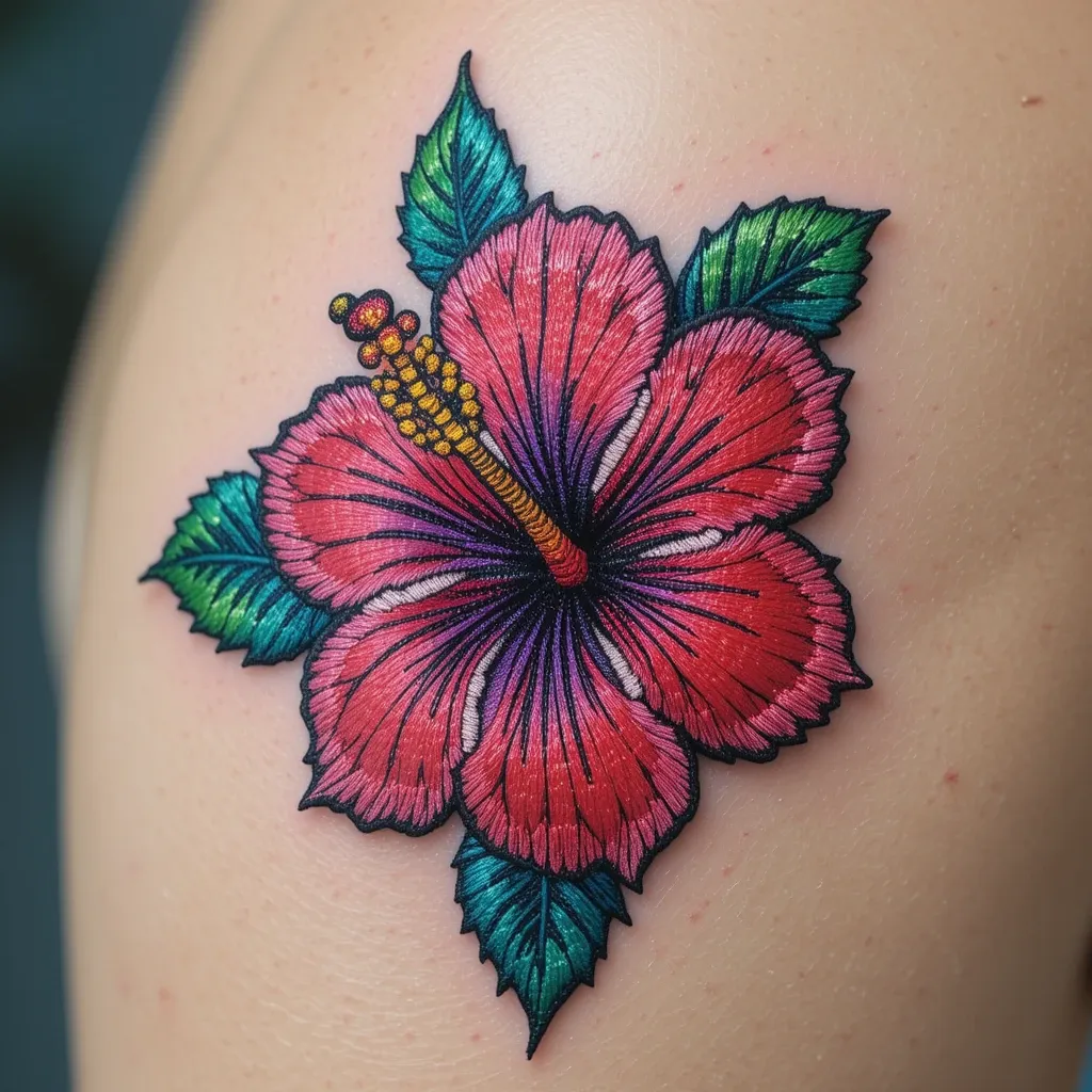 Whimsical Hibiscus Flower Embroidery