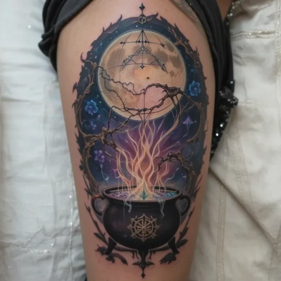 Witch’s Cauldron and Moon Tattoo