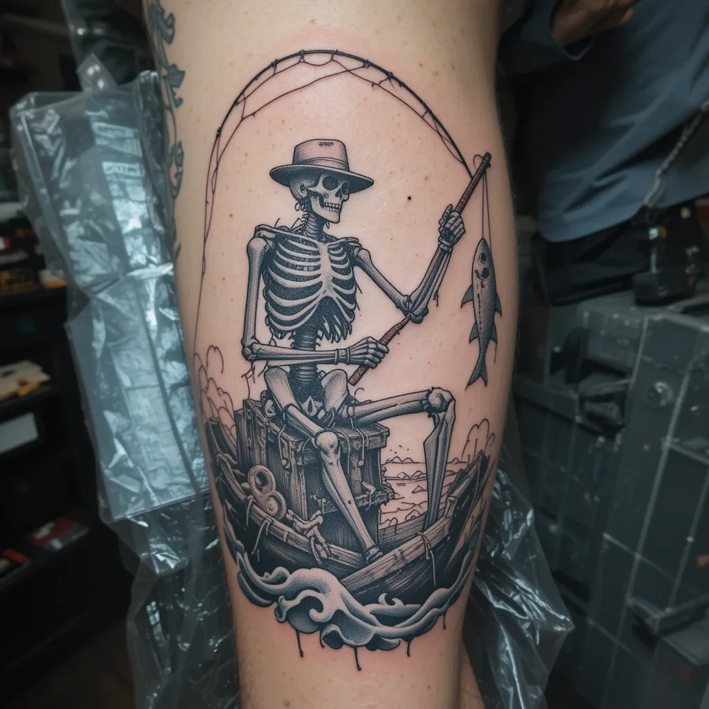 skeleton fisherman tattoo