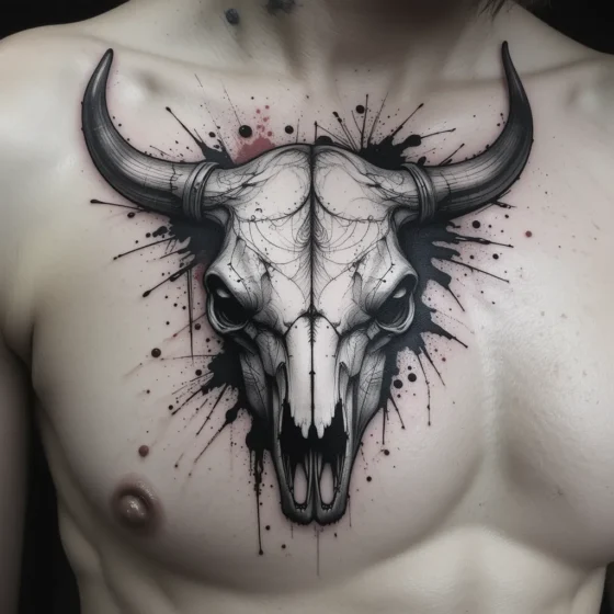 Abstract Bull Skull with Splattered Ink