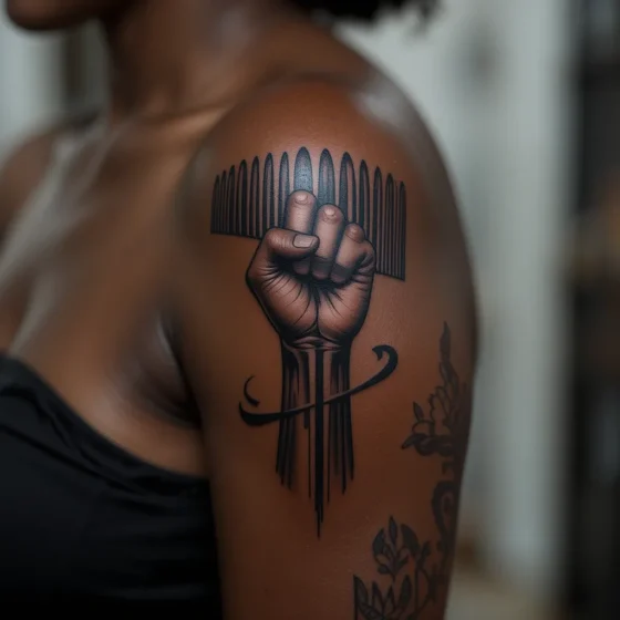 Afro Comb with Fist Tattoo