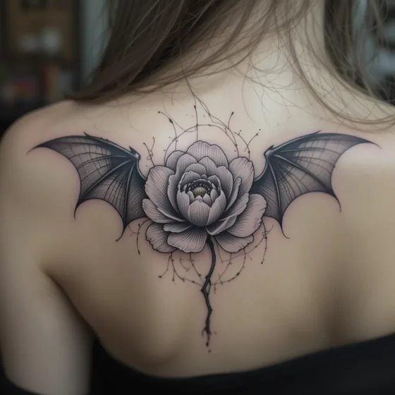 Bat Wings Emerging from a Blooming Camellia