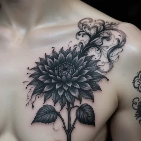 Black Chrysanthemum with Smokey Ink Trails