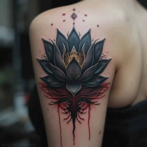 Black Lotus Floating on a Crimson Lake