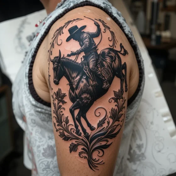 Bull Rider Silhouette with Tooled Background