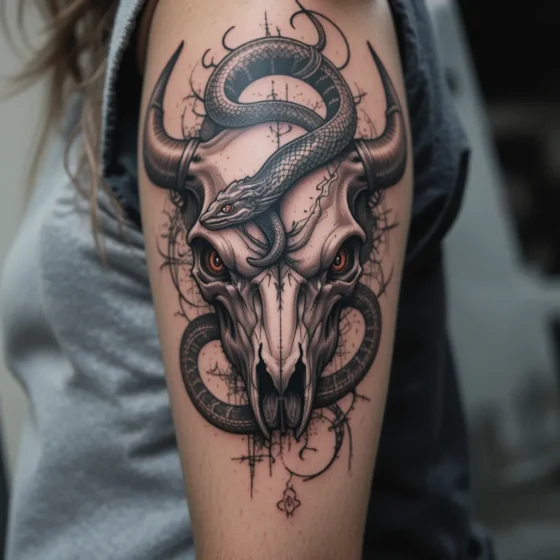 Bull Skull and Snake Wrapped Around It