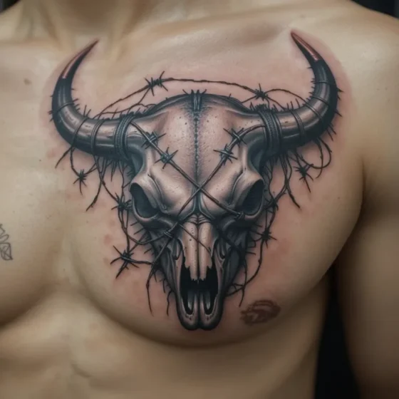 Bull Skull with Barbed Wire Wrap