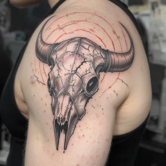Bull Skull with Broken Horns