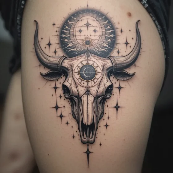 Bull Skull with Crescent Moon and Stars